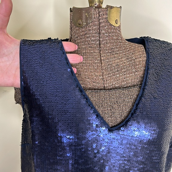 Banana Republic Navy V-Neck Sequin Shift Evening Dress - Picture 6 of 13